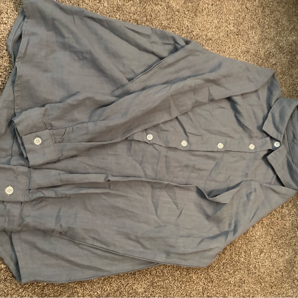 Amazon Essentials Women's Blue Button Down Shirt